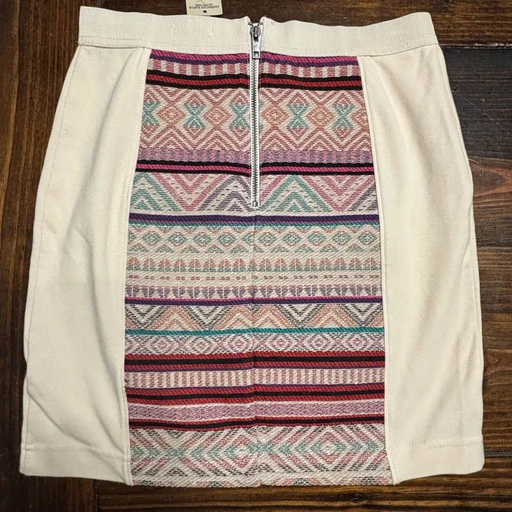 American Eagle Southwestern Tapestry Mini Skirt Size 0 Cream Knit Boho Aztec New